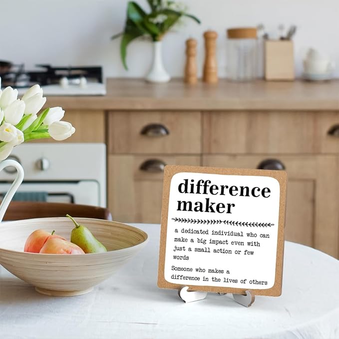 Difference Maker Definition Wood Plaque - Inspirational Office Decor, Retirement & Appreciation Gift with Stand -A01