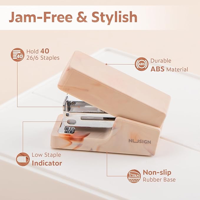 Mini Stapler with 830 Staples, Small Cute Desk Staplers, 25 Sheet Capacity, Fluid Brown