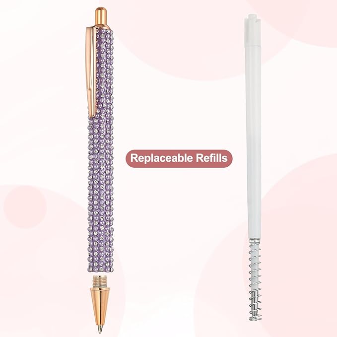 PATIKIL Rhinestone Metal Ballpoint Pen, 4 Pack Crystal Pearl Pens Black Ink 1.0mm Point Sparkly for Women Gift Office Note Taking Journaling, Purple