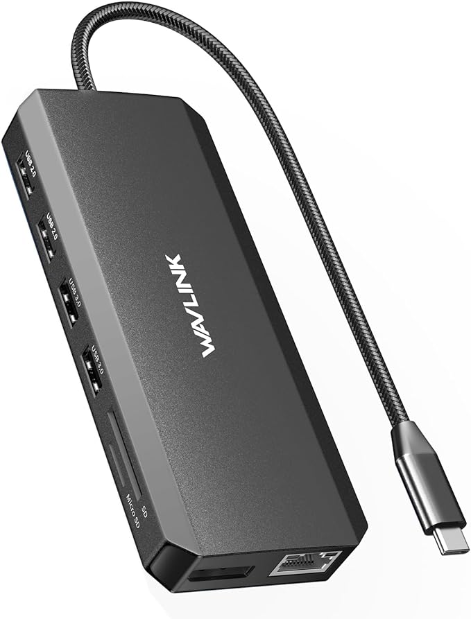 WAVLINK USB C Docking Station Dual Monitor, USB Hub Laptop Triple Display, USB C to 2 HDMI,DisplayPort, PD Charging, Ethernet, 5 USB, SD/TF Read, Audio for MacBook Dell HP Lenovo Surface, Black