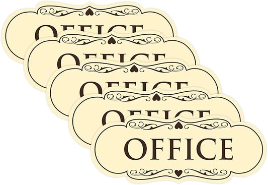 All Quality Designer Office Sign | Easy Installation - Ivory/Dark Brown - Medium (5 Pack)