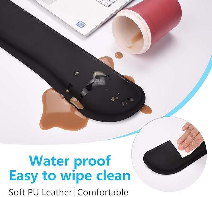 Dapesuom Keyboard Wrist Rest Set, Cute PU Leather Wrist Cushion for Computer Keyboard and Mousepad, Memory Foam Mouse Pad Rests Support with Non-Slip Base for Typing Pain Relief, Laptop, Black