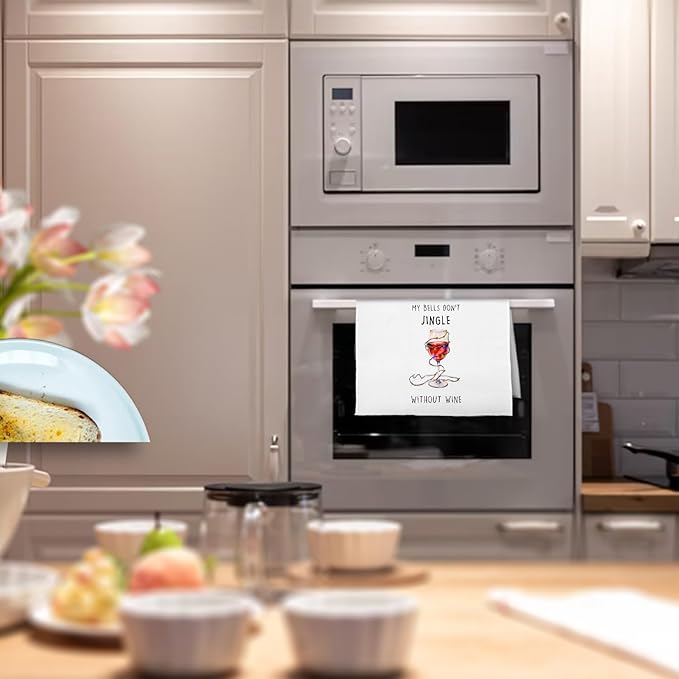 Christmas Wine Kitchen Towels - Wine Lover Gifts Dish Towels, Christmas Bar Decor, Bartenders Gifts Decorative Waffle Hand Tea Towel, 16x24 Inches