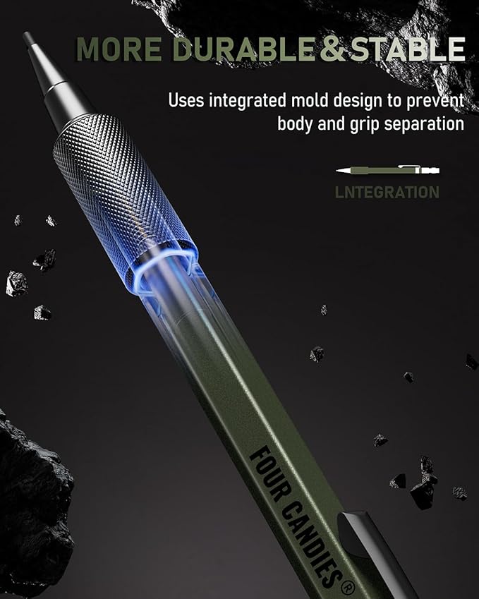 Four Candies 1.3mm Mechanical Pencil Set with 24 Lead Refills, Metal Weatherproof Heavy Duty Outdoor Carpenter Pencil, Eraser, 6 Eraser Refills for Architect Drafting Woodworking Marking with Case