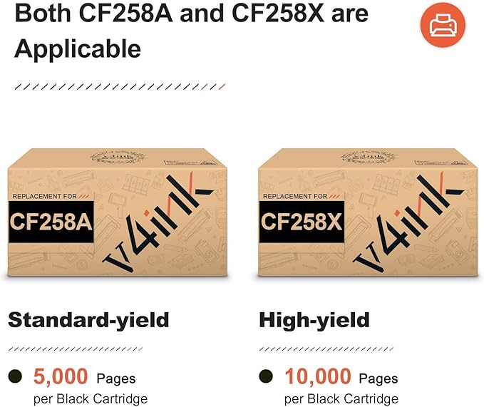 v4ink 58X CF258X High Yield Toner Cartridge Black (with Chip) Compatible Replacement for HP 58X 58A CF258X Toner for HP Pro M404dn M404n M404dw MFP M428fdw M428fdn M428dw M406dn M430f Printer, 2 Pack
