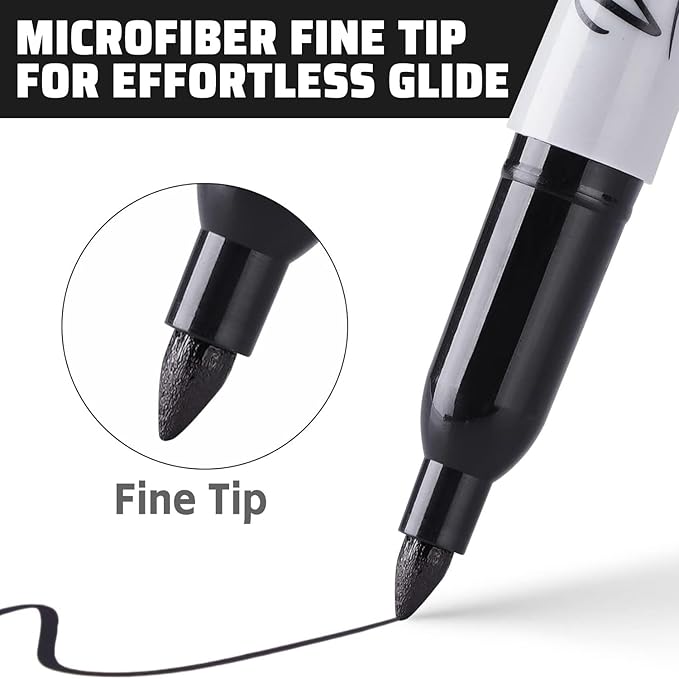 Permanent Markers Bulk, 75 Pack Black Fine Tip Permanent Marker Set - Waterproof | Quick Drying | Fade Resistant - Marks on Paper, Glass, Ceramic, Plastic, Wood, Rock, Metal