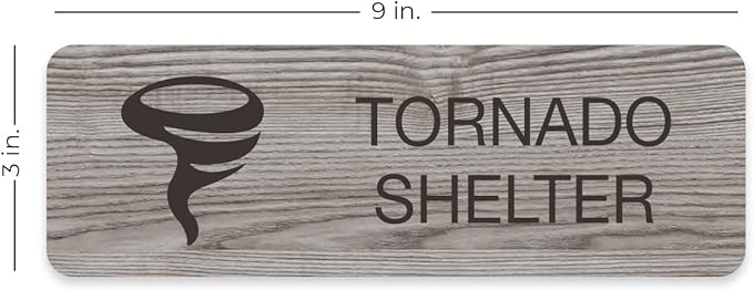 Tornado Shelter Ash Grey Sign / 3" x 9" Adhesive Mount Severe Weather Storm Shelter Sign/Restaurant Small Business Wall Door Emergency Space/Made In The USA