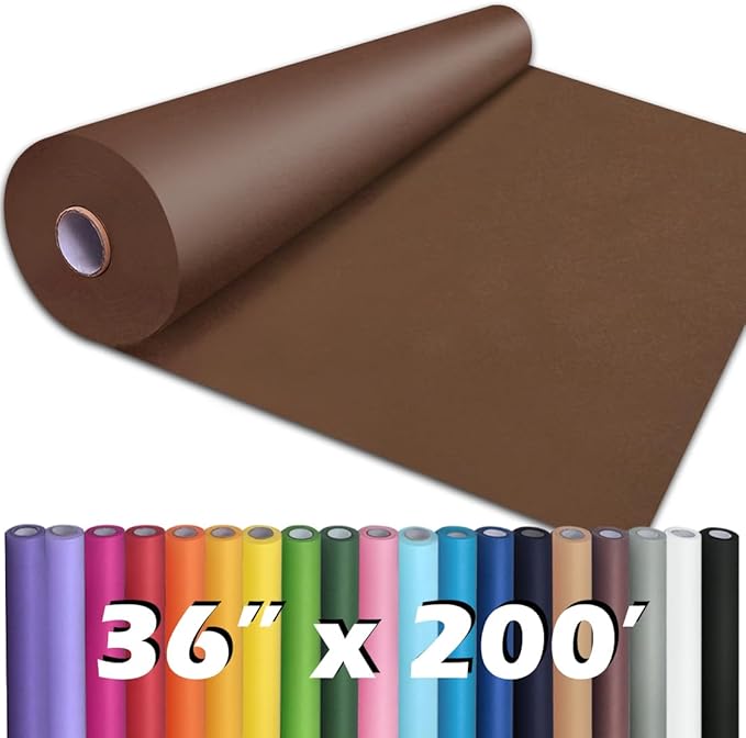 PerkHomy 36" x 2,400" (200') Coffee Kraft Paper Roll for Craft Bulletin Board Paper Art Table Covering Crafting Gift Wrapping Bouquet Packing Parcel 80GSM 55LB (Coffee, 36" x 200')