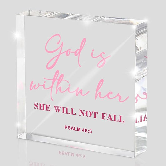 Christian Home Desk Decor for Women, Bible Verse Desk Spiritual Acrylic Plaque Decor Sign for Birthday Mom Sister Friends, Inspirational Religious Gift