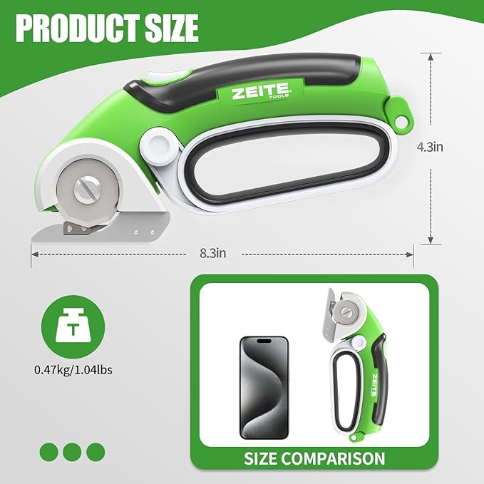ZEITE 4V Cardboard Box Cutter,Cordless Electric Scissors,with 2 Blades,Storage Box,USB Charging Cable,Max Cutting 1/4",Ideal for Cardboard,Thin Carpet & Plastic Recycling,Easy to Hold and Safe