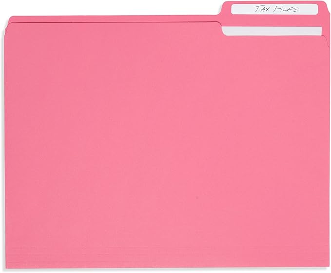 100 Blue Summit Supplies Pink File Folders, Letter Size with 1/3 Tab, Durable 11pt Paper, Pink File Folder 100 Pack, Holds Letter Size Documents