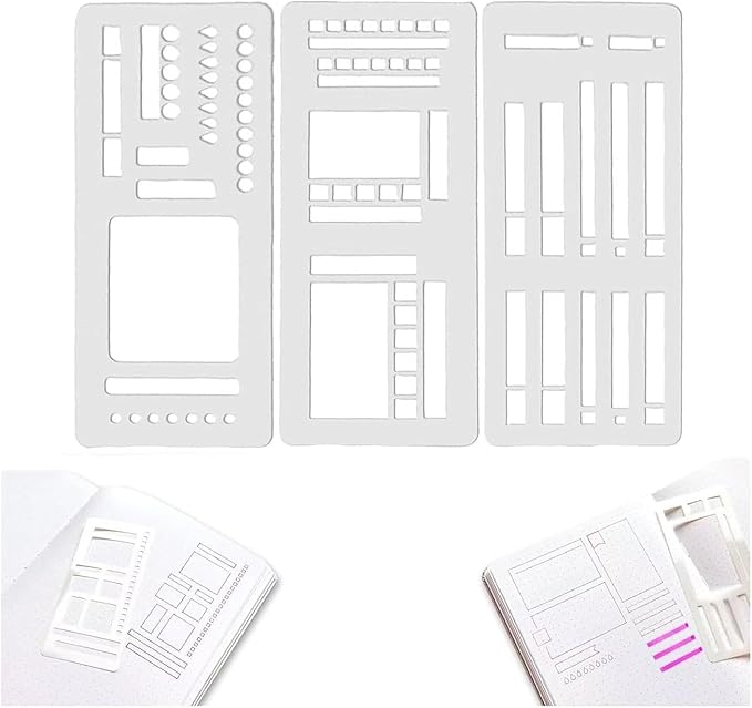 Handmade Flexible Record Template, 3 Pack Flexible Journal Stencil Set, Reusable Flexible Record Template, Planner Stencil Set for Dot Grid Journals, Versatile Drawing Templates Kit (B)