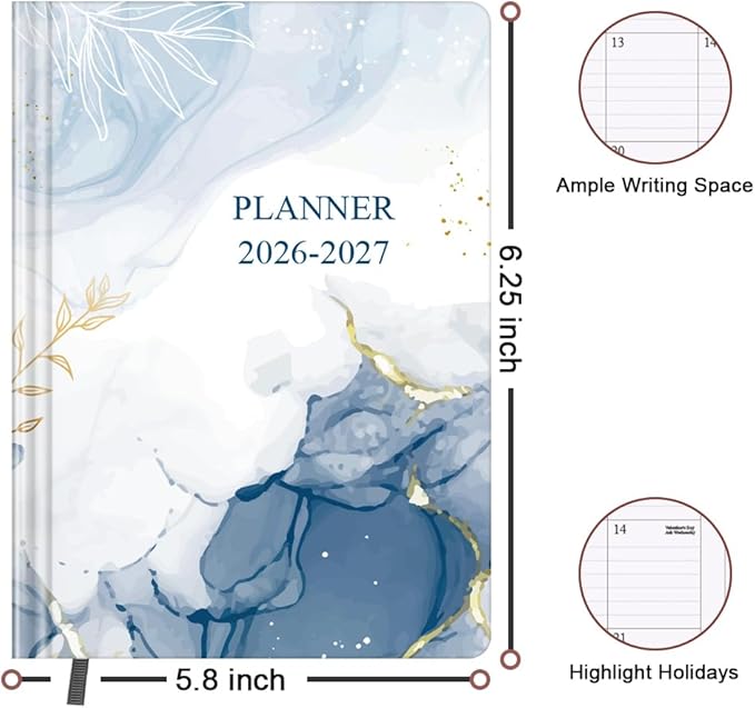 Planner 2026-2027 - 18 Months (Jan 2026 - Jun 2027) Agenda Planner 5.8" x 8.5", 2026-2027 Weekly & Monthly Planners with Hard Cover, Blue Watercolor