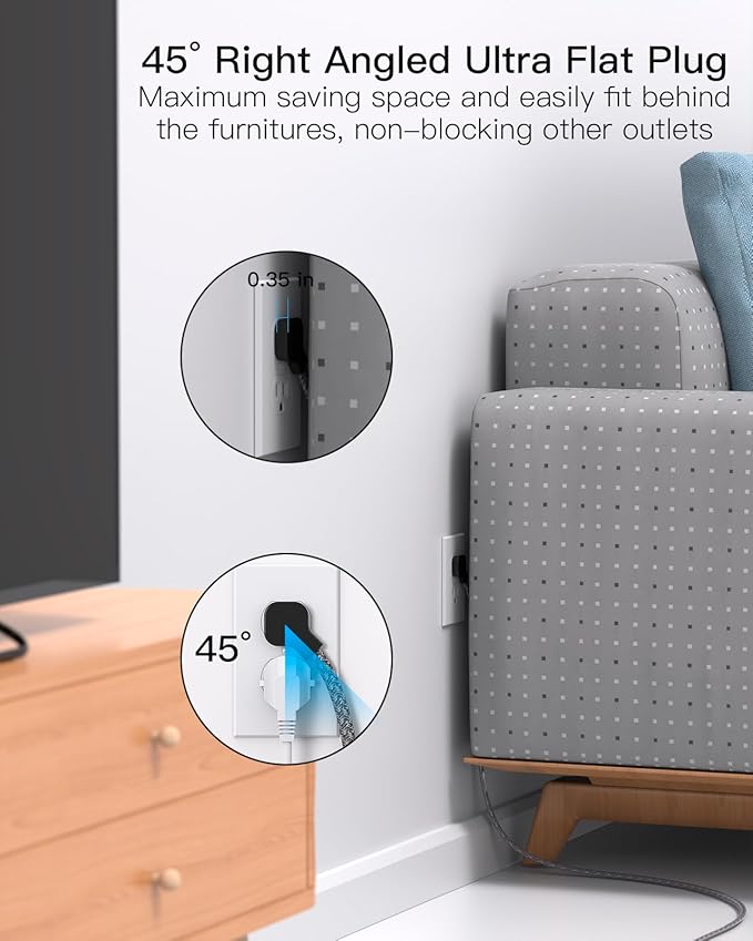 Surge Protector Power Strip - 6 Outlets 4 USB Charging Ports, 5Ft Braided Extension Cord, Flat Plug, Overload Protection, Wall Mount for Home Office, Dorm Room Essentials, Black