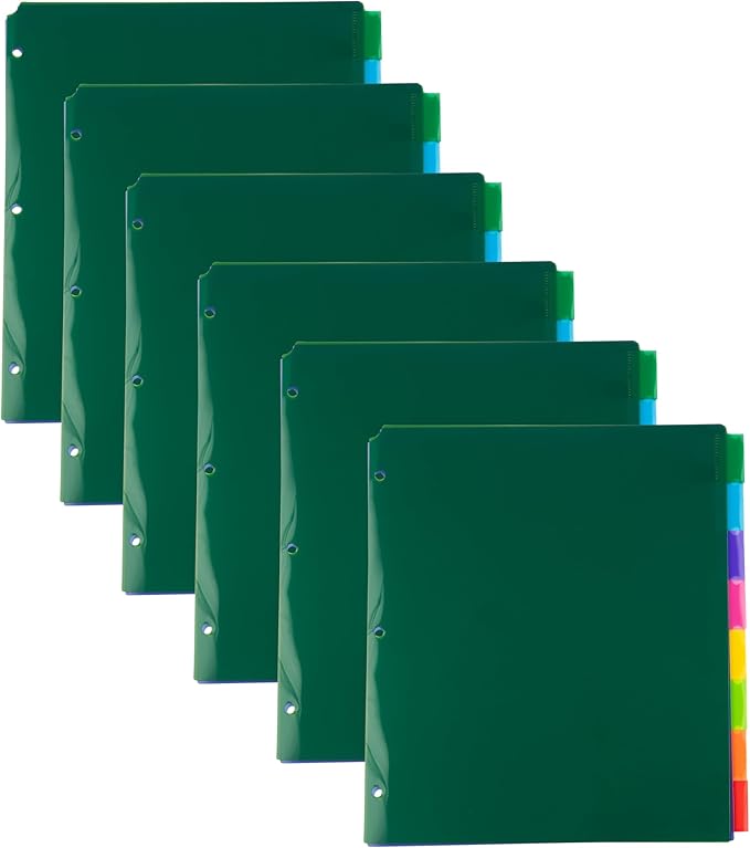 JAM Paper Plastic Index Tab Dividers - 8-Tab - 9 3/4 x 11 1/2 - Multicolor - 6 Sets of 8 Tabs/Pack