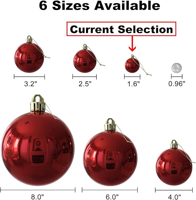 GameXcel Christmas Balls Ornaments for Xmas Tree - Shatterproof Christmas Tree Decorations Small Hanging Ball Red 1.6 Inch x 36 Pack
