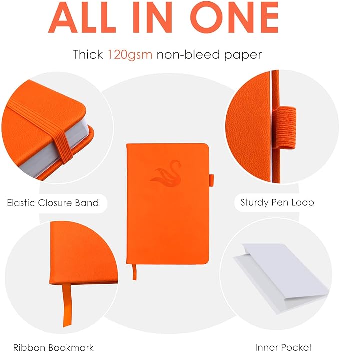 Elegant Password Book with Alphabetical Tabs - Hardcover Password Book for Internet Website Address Login - 5.2" x 7.6" Password Keeper and Organizer w/Notes Section & Back Pocket (Orange)