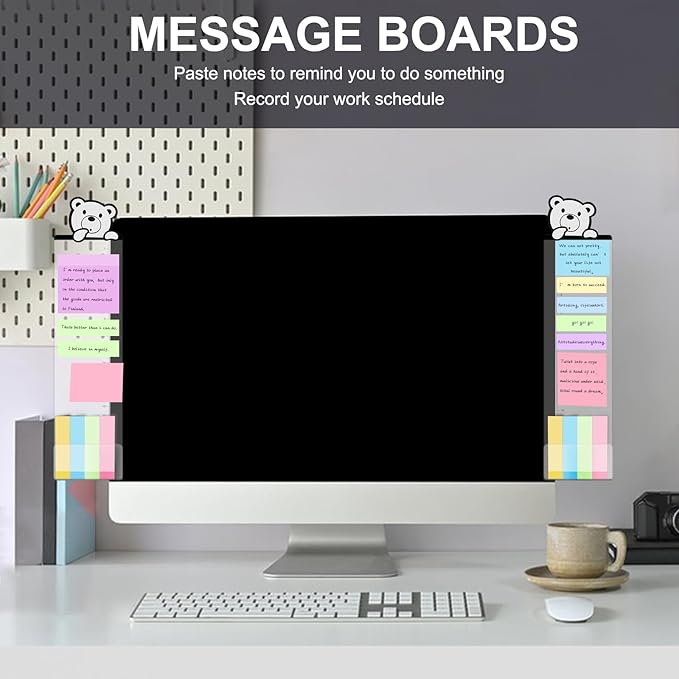 Office Desk Accessories 2pcs Multifunction Computer Monitor Memo Board - Office Supplies for Women Men Computer Sticky Note Holder Home Decor (Bear cub Monitor Memo Board)