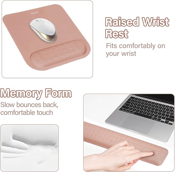 MOSISO Computer Keyboard Stand&Wrist Rest Support for Keyboard &Mouse Pad Set, Ergonomic Massage Wrist Rest Set, Easy Typing Working Acrylic Clear Stand for Office Home, Mocha