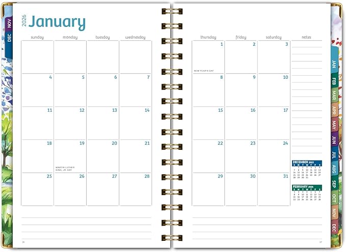 HARDCOVER 2026 Planner, 5.5"x8": 14 Months (November 2025 - December 2026), Daily Weekly Monthly Planner, Yearly Agenda, Bookmark, Pocket Folder and Sticky Note Set (Tree Seasons)