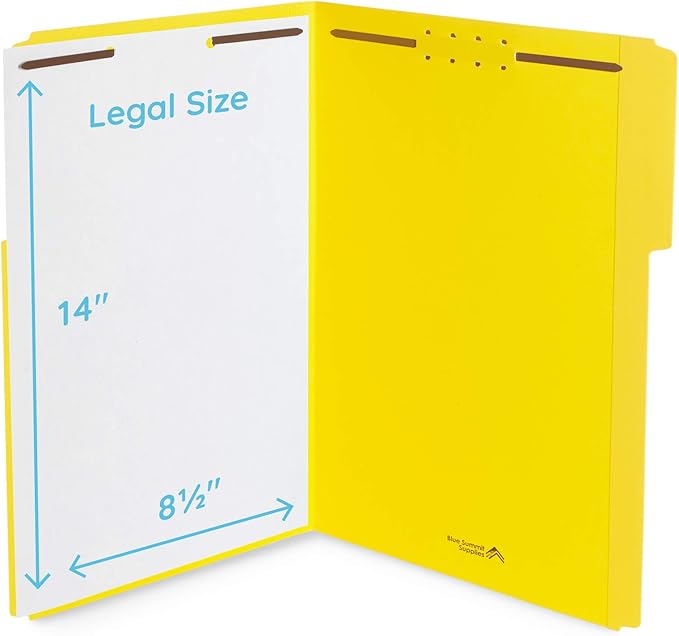 Blue Summit Supplies Yellow File Folders with Prongs, Legal Size, and 1/3 Cut Reinforced Tabs, Durable 2 Prongs, Designed to Organize Standard Medical or Law Files, 50 Pack