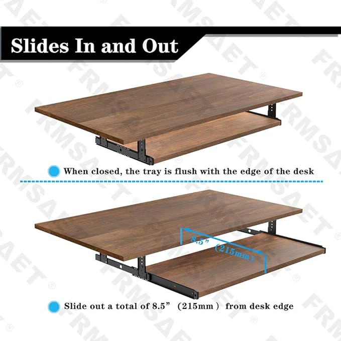 FRMSAET Furniture Accessories Office Product Suits Hardware 20/24/30 inches Keyboard Drawer Tray Wood Holder Under Desk Adjustable Height Platform. (24 inches, Brown)