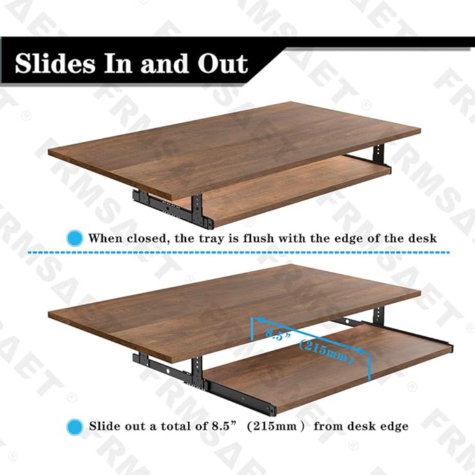 FRMSAET Furniture Accessories Office Product Suits Hardware 20/24/30 inches Keyboard Drawer Tray Wood Holder Under Desk Adjustable Height Platform. (30 inches, Brown)
