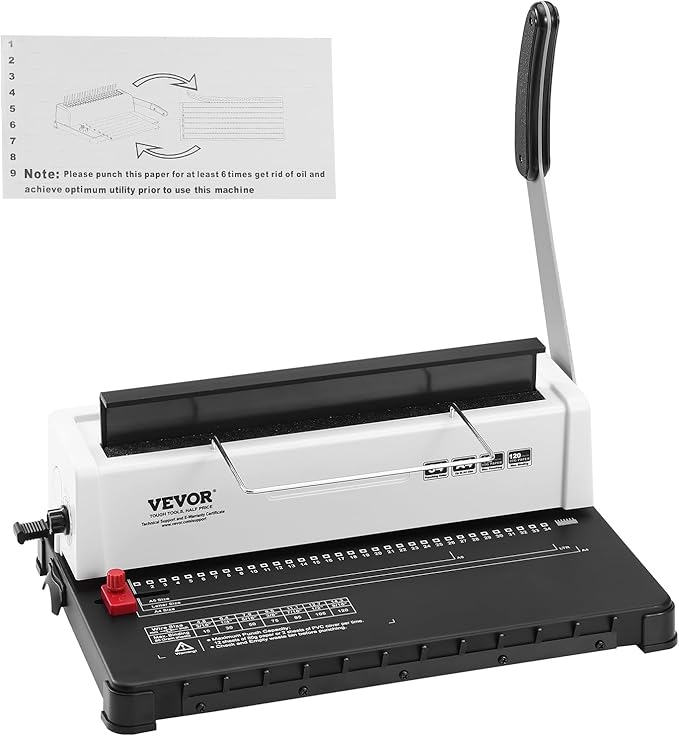 VEVOR Coil Spiral Binding Machine, Manual Book Maker 34-Holes Binding 120 Sheets, Punch Binder Adjustable 3/16" - 9/16" Coil Binding Spines, for Letter Size, A4, A5