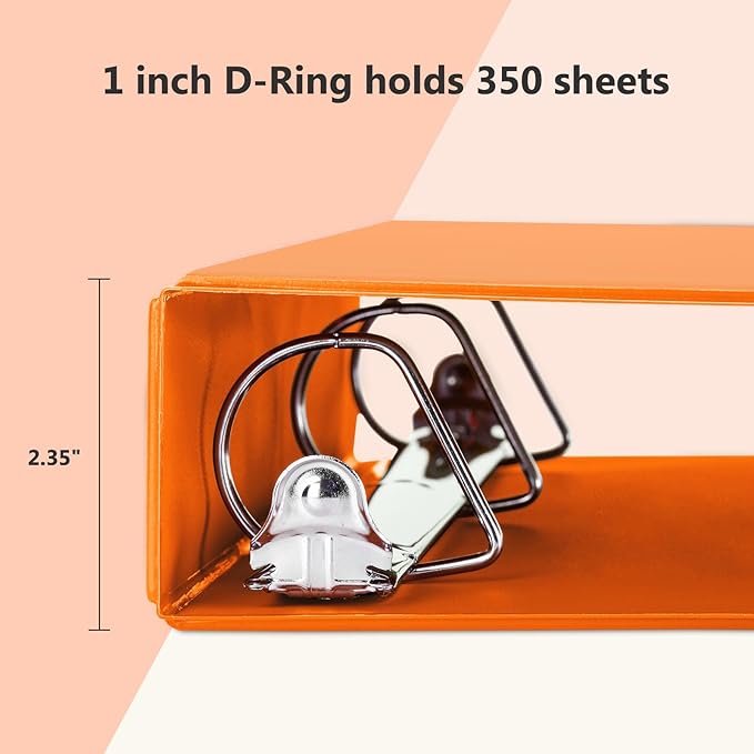 ViVin Sturdy 1.5 Inch 3 Ring Binder with Pockets, Slant-D Ring, PVC-Free, Customizable Clear View Binder,Holds 350 Sheets of 8.5" x 11" Paper,6 Pack (Orange)
