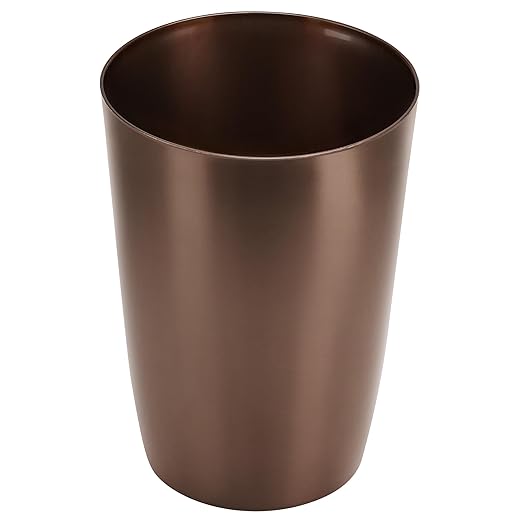 Mini Waste Basket - Durable Small Plastic Garbage Trash Can Bin - Lidless Open-Top Rectangular Slim Profile for Compact Spaces - Suitable for Home, Bathroom, Office, Bedroom, Kitchen and More, Copper