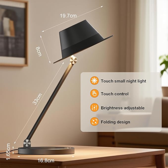 Modern Design Atmosphere Desk Lamp with 15W Wireless Charger,Dimmable Desk Light Eye Caring for Home Office, 3 Color Temperature Touch Control for Study, Reading
