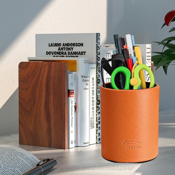 Pen Pencil Holder Cup Container PU Leather Desk Organizer Stand Decor Brush Scissor Holder Decoration Office Desk Home School