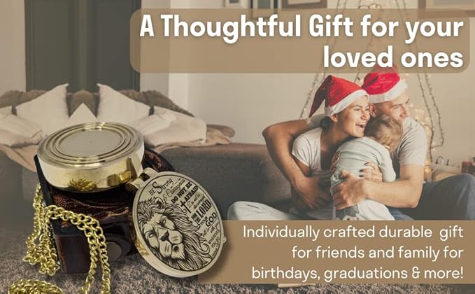Brass Compass Engraved with Religious Scripture Verse - Ideal Gift for Son, Grandson, Daughter - Perfect for Baptism, Communion, Church and Graduation Day Present