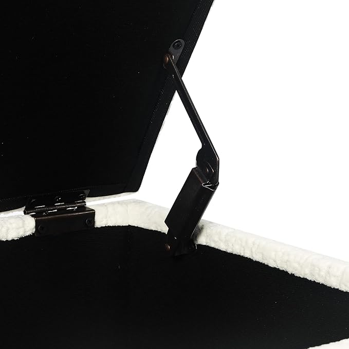 Adeco 18 Inch High Faux Fur White Cube Ottoman Storage, 3D Embossed Velvet Chair Foot Stools, Upholstered Vanity Stool with Hinged Lid, Solid Wood Legs