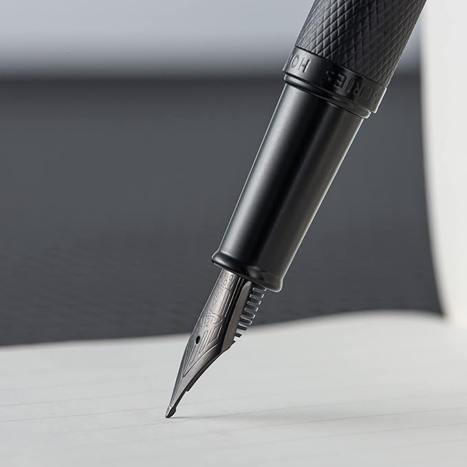 Hongdian Black Forest Fountain Pen Blade Nib Classic Design Calligraphy Pen with Converter and Metal Pen Case Set