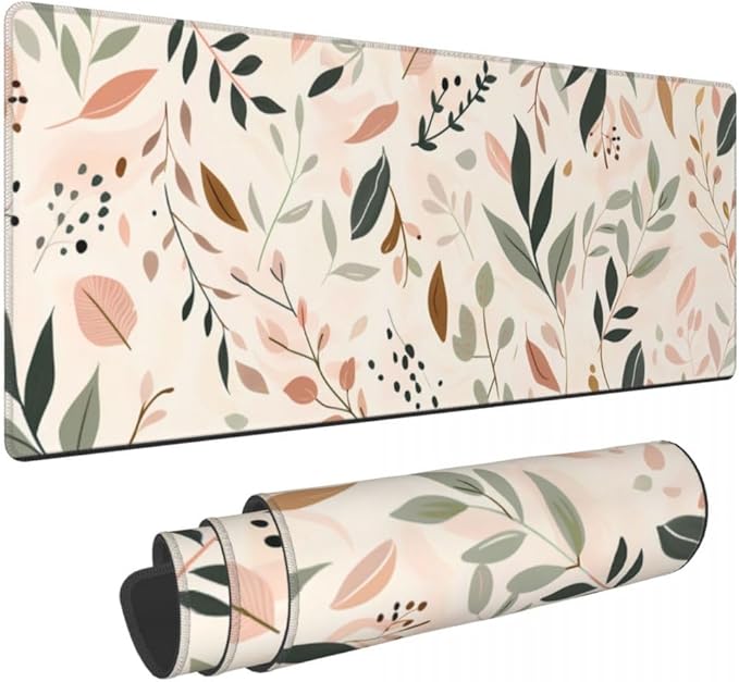 Desk Pad,Office Desk Mat 31.5"×11.8" Large Gaming Mouse Pad,Durable Extended Computer Mouse Pad,Waterproof Thick Big Mouse Pads with Non-Slip Rubber Base Office Home Abstract Boho Leaves