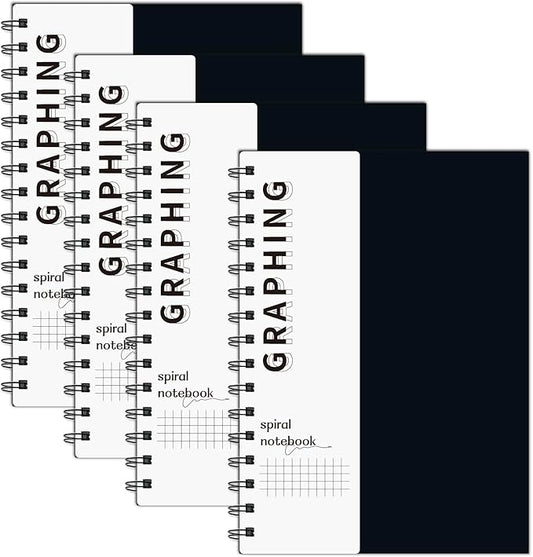A5 Graph Paper Spiral Notebook 8.5" x 5.7"-4 Pack Grid Notebook Hardcover Notebook 120 Pages 100 GSM Thick Graphing Paper Notebook Hardcover Journal for School, Office, Artist Writing/Drawing