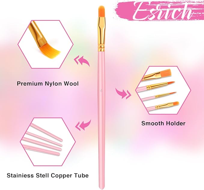 ESRICH Acrylic Paint Brushes Set, 20 Packs / 200 Pcs Nylon Hair Paint Brushes,Paint Brush Set Suitable for Oil,Watercolor,Rock Body Face Art, Kids Adult Perfect Art Painting Craft Paint Brush Kits.