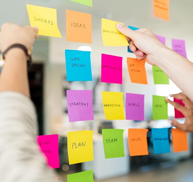 (6 Pack) Sticky Notes Pads,600 Super Adhesive Sticky Notes,3 x 3 Self Sticky Pads,600 Sheets Bulk Notepads,6 Colors Notes Post,Bright Colors Sticky Notepads Easy to Post for Office,Home,School