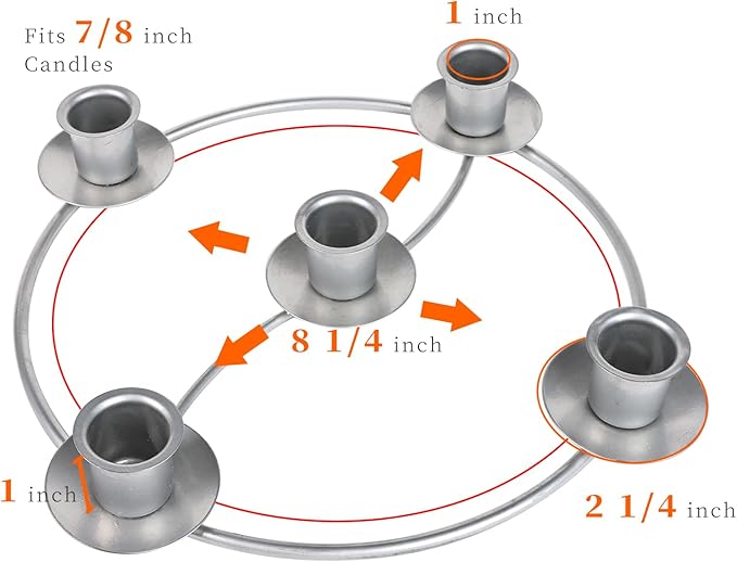 Advent Wreath Candle Holder, Christmas Candle Rings for Tapered Candles, Advent Wreath 5 Candle Holder for Christmas Festival Home Party Church Decor, Silvery