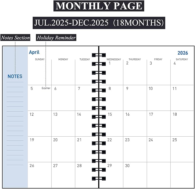Daily Planner 2025-2026, Weekly and Monthly Planner 2025-2026 Academic Year, July 2025-December 2026 Calender Planner, 8.2"×5.5", 18 Months (JUL.2025-DEC.2026 Black)