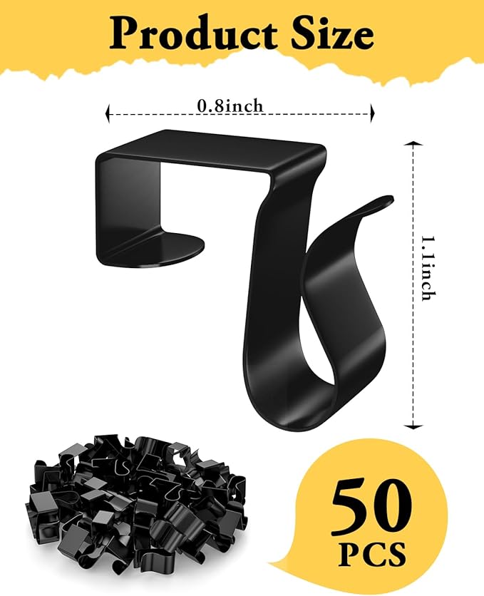 Gutter Clips for Hanging Outdoor Lights: 50 Pcs Metal Black Christmas Light Clips for outside String Lights - Weatherproof Gutter Clips for Xmas Halloween Seasonal Rope Mini Decoration Lights