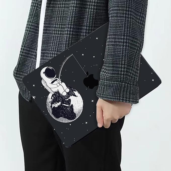 for MacBook Air 13.6 inch Case 2025 2024 2023 2022 Release Model A3240 M4 A3113 M3 A2681 M2, Crystal Black Printed Pattern Plastic Hard Shell for 2025 Mac Air 13.6 M4 Cover, Astronaut Earth