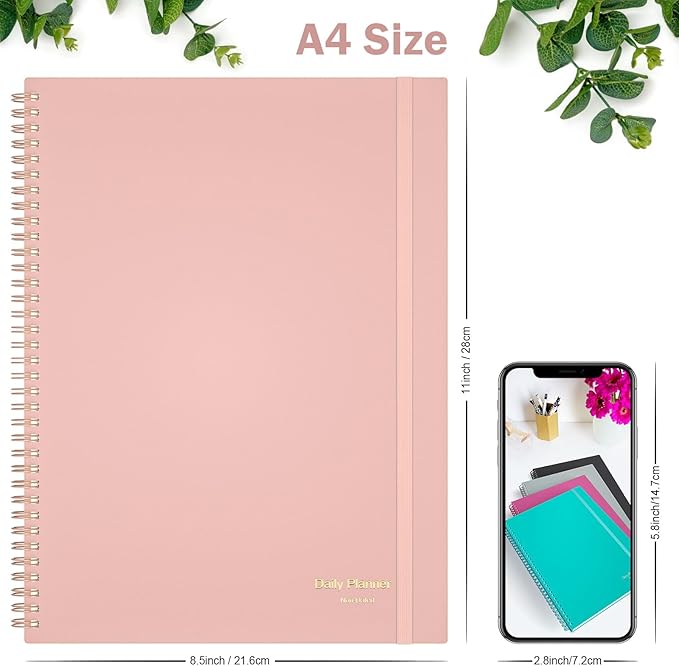 Asten Daily Planner with To Do List, Hourly Agenda, Spiral Notebook - Day Planner for Women, Men & ADHD - 8.5" x 11" (Pale Pink)