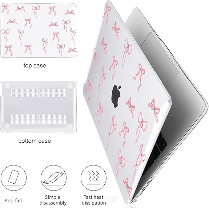 for 2025 M4 MacBook Air 13.6 inch Case 2024 M3 A3113 2022 2023 A2681 M2 Chip,Crystal Plastic Pattern Hard Case Keyboard Cover Screen Film for MacBook Air 13.6 M4 A3240 Touch ID, Pink Bowknot