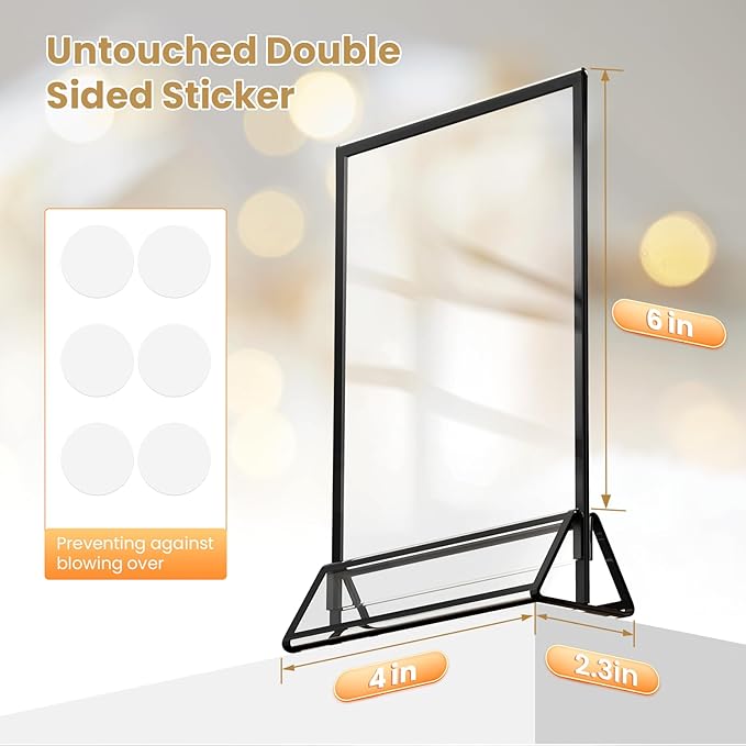 Acrylic Sign Holder 4X6 Black Picture Frame Double-Sided Acrylic Frames for Wedding Table Numbers Photo Frames Flyers Menu with Removable Sticky Dots-6 Pack