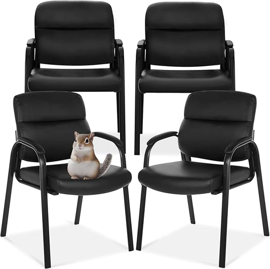 Oline Leather Guest Chair with Padded Arms, Reception Meeting Conference Waiting Room Lobby Home Desk Big and Tall Executive Office Chair, Black (4 Pack)