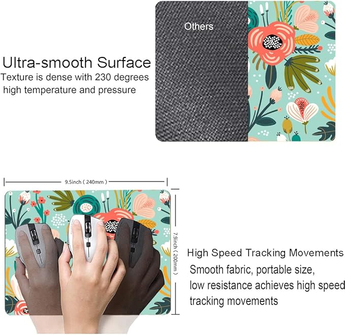 Mouse Pad, Cute Abstract Floral Mouse Pad for Women, Washable Square Cloth Mousepad for Office Laptop, Non-Slip Rubber Computer Mouse Pads for Wireless Mouse, Personalized Mouse Pads for Desk