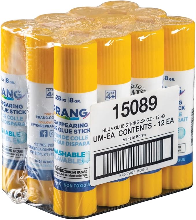 Prang Washable Glue Stick, Blue, 28 Oz., 12 Count