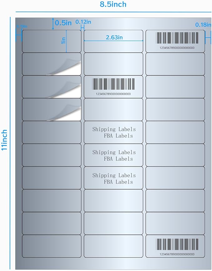 1" x 2-5/8" Address Labels- Matte Silver Mailing Labels Stickers for Laser/Inkjet Printer-Permanent Adhesive Stickers